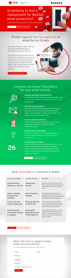 mcAfee targeted landing page