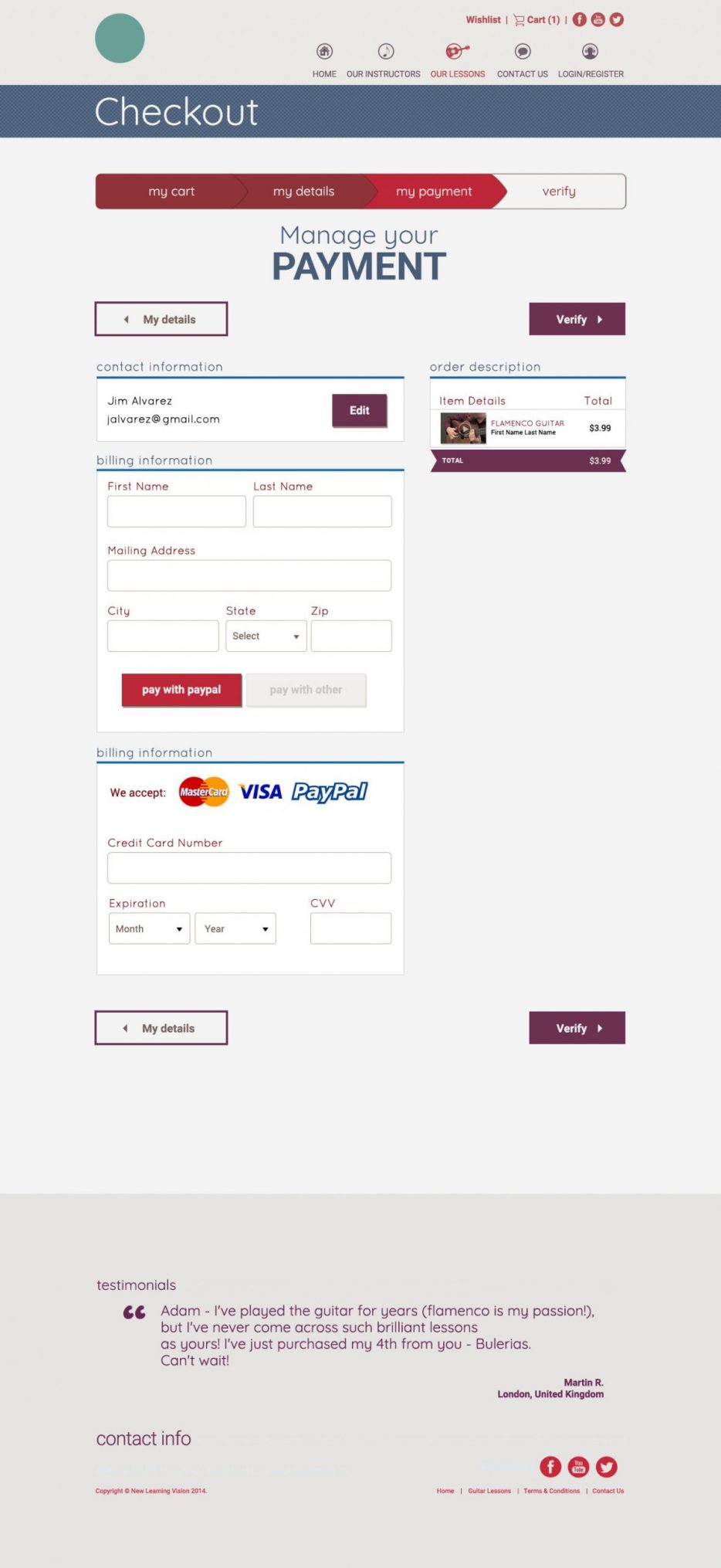Checkout with card information