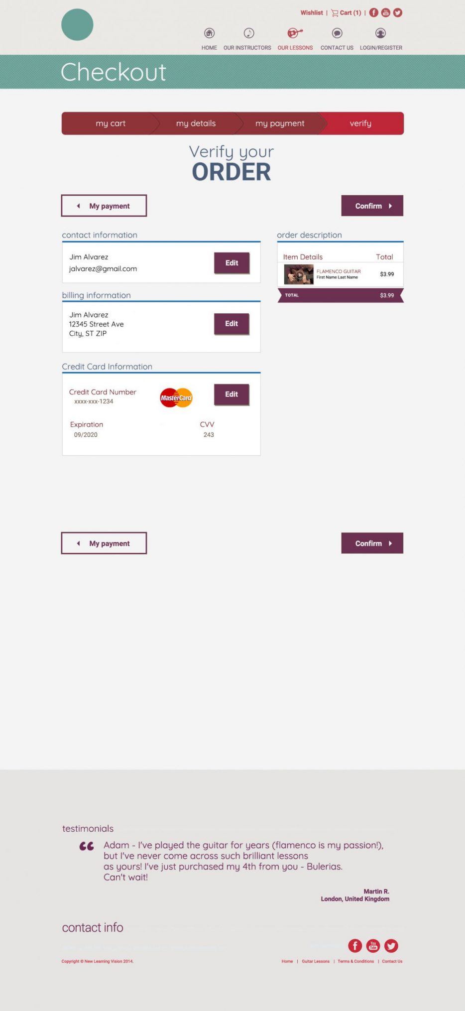 Checkout with card information